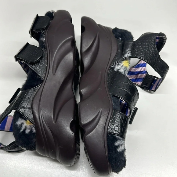 Irregular Choice Platform Sandal Shoes Open Toe Faux Snake Skin Fur Black 41 10 - Picture 8 of 11